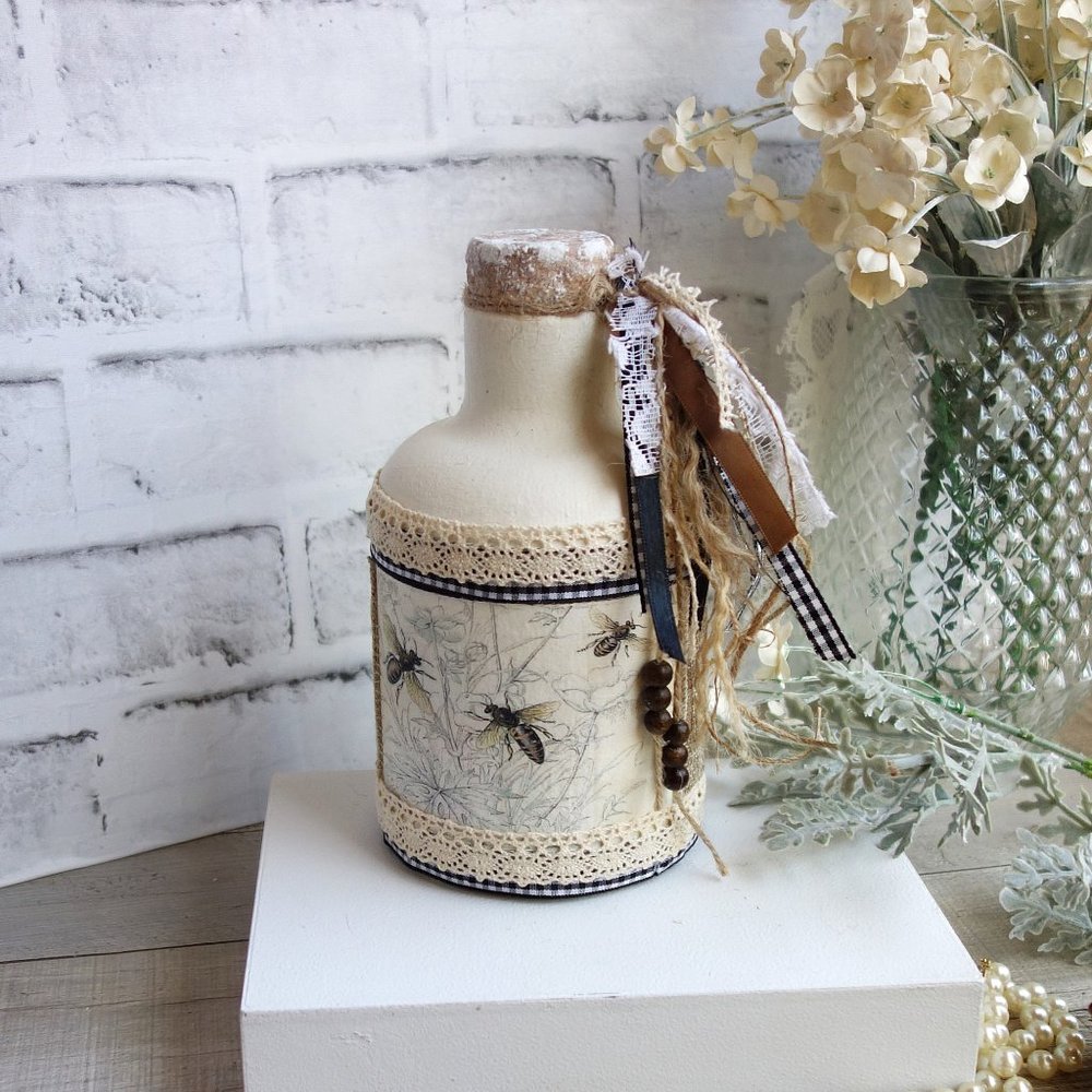 Large Honey Jar Rustic Honey Bee Decor Primitive Bumble Bee Decor Country Bees - Picture 4 of 5